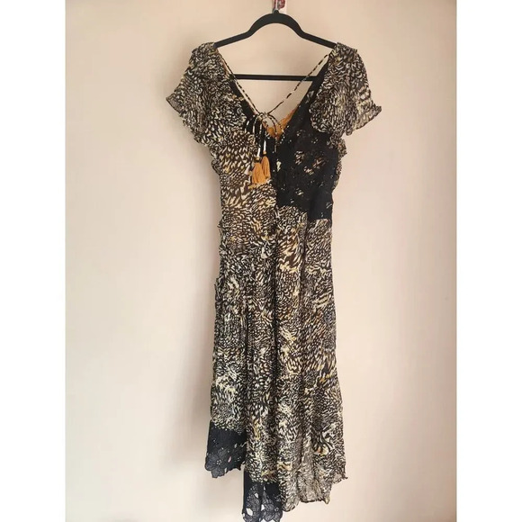 NWT By Anthropologie V-Neck Ruffle Lace Slip Dress Sz 2P Petite Brown 9D409 - Picture 7 of 12